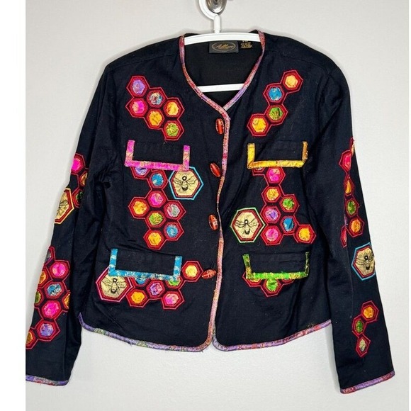Allure Jackets & Blazers - Vintage Bee Honeycomb Embroidered Jacket Petite M Boho Art Blazer